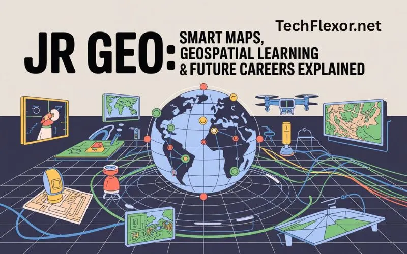 JR Geo digital globe infographic explaining geospatial technology and career paths
