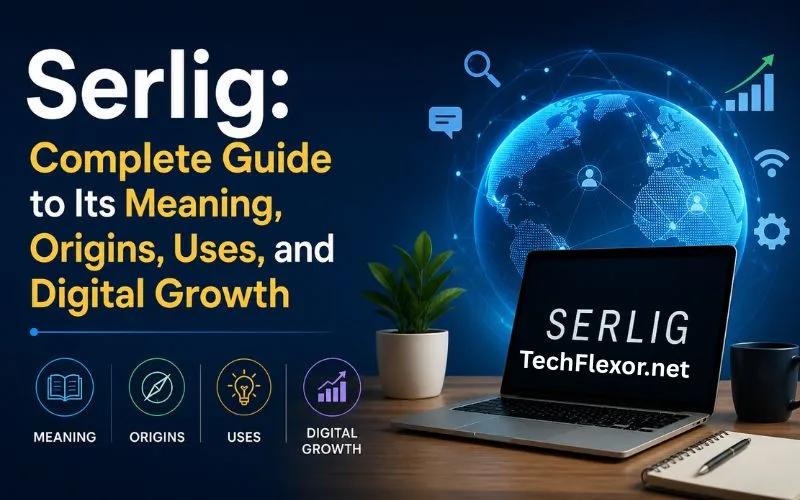 Serlig complete guide infographic showing meaning, origins, uses, and digital growth with modern tech visuals and clean design